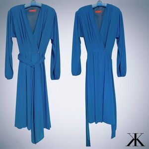 Vintage Halston III Blue Chiffon Pleated Wrap Tie Belted Dress Size 6-8